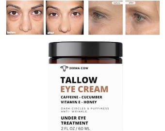 Tallow Eye Cream infused with Caffeine, Honey, Vitamin E and Cucumber, Grass Fed Beef Tallow