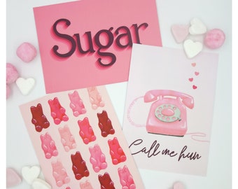 Wenskaarten set: Hey Sugar - Moederdag - Valentijn - Galentine - Palentine - Liefdeskaarten - Wenskaarten voor vrienden