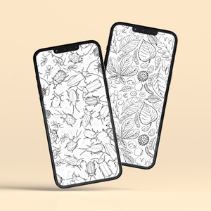 Fall Themed Phone Wallpaper set of 3 - Handdrawn with pen&ink - DOWNLOAD