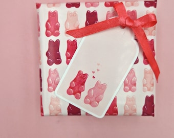 Printable Retro Gift Wrap - Gummi Bear Sweets Wrapping Paper Download - Anniversary / Wedding Gift - Mothersday Gift - Valentine & Galentine