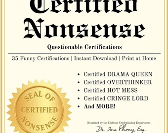Funny Printable Certificate Bundle – 35 Joke Awards & Certified Nonsense Templates