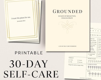 30-Day Self-Care Workbook – “Grounded” Printable Journal for Reflection & Wellness
