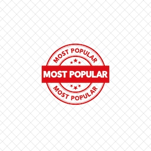 May include: A red circular stamp with the words "MOST POPULAR" in a circular pattern. A red rectangular banner across the center also reads "MOST POPULAR". Three small stars are visible.