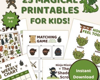 Ninja and Dragons Kids Activity Pack – 25-Page Printable Games (Digital Download)