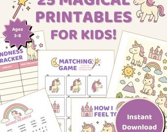 Unicorn Activity Pack – 25-Page Kids Games & Charts (Printable PDF)