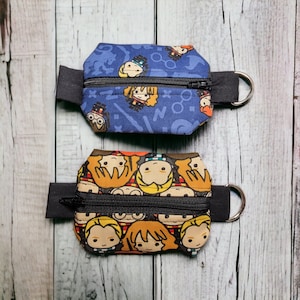 Mini Zipper Pouch – Chibi HP Coin Purse or Earbud Case with Keyring Attachment, Small Gift for Potter Fans