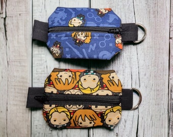 Mini Zipper Pouch – Chibi HP Coin Purse or Earbud Case with Keyring Attachment, Small Gift for Potter Fans