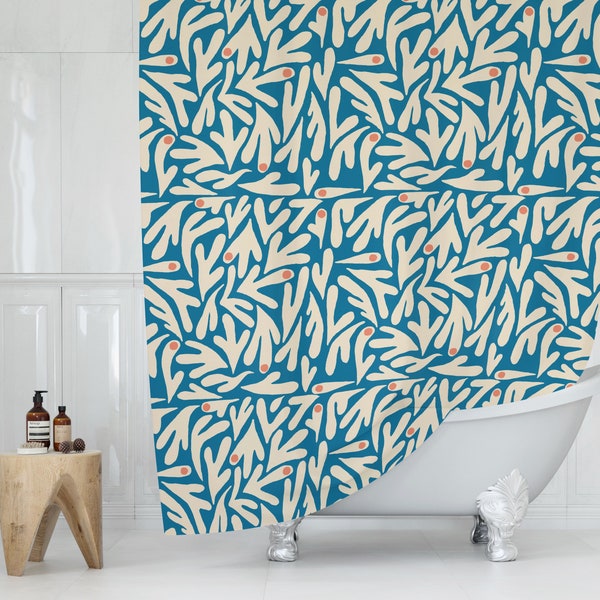 Blue Matisse Shower Curtain, Matisse Shower Curtain, Abstract Print Shower Curtain, Modern Fabric Shower Curtain, 72x72 Inch Shower Curtain