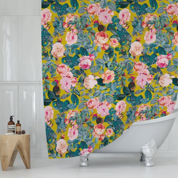 Pink Floral Shower Curtains Fabric Etsy
