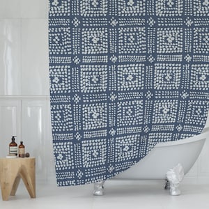 Shower Curtain Blue Shibori Print Shower Curtain Boho Modern Fabric Shower Curtain - 72x72 Inches