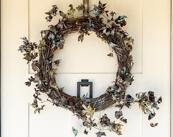 Fall Maple Grapevine Wreath, Metallic Dried Japanese Maple Leaves, 23 inch, Autumn Door Decor, Rustic Elegant Home Accent, Cottagecore