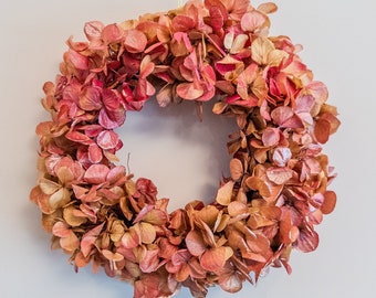 9-Inch Pink and Gold Preserved Hydrangea Wreath, Dried Flower Spring Decor