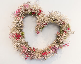 Heart Shaped Baby's Breath Wreath, Romantic Door Decor
