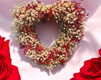 Valentine's Heart Wreath, Preserved Baby's Breath, Romantic Cottagecore Door Decor