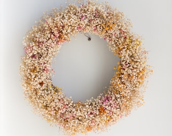 Fall Wreath – Preserved Baby’s Breath in Golden Meadow Tones, Neutral Autumn Door Decor
