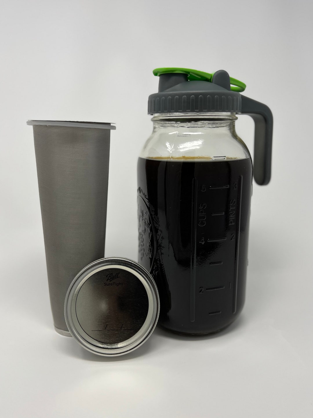 Cold Brew Coffee Maker Mason Jar 64Oz, Durable Thick Glass Cold