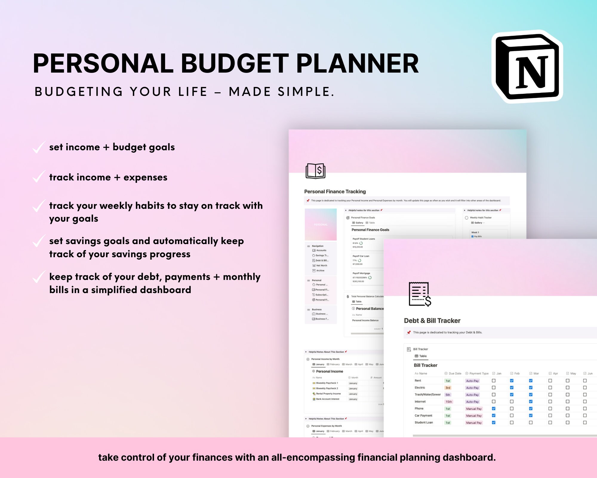 Notion Finance Tracker Budget Tracker Finance Dashboard Digital Budget ...