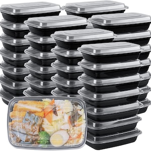 Wielokrotnego użytku pojemniki do przygotowywania posiłków, bezpieczne do przechowywania żywności w kuchence mikrofalowej, jednorazowe plastikowe pudełko bento na wynos, bez BPA - można myć w zmywarce i zamrażać, 38 uncji
