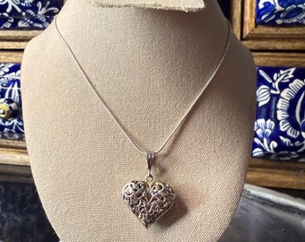 Filligree Sterling Silver Jumbo Heart Pendant Vintage Maximalist Necklace