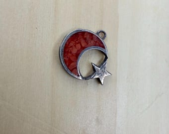 Vintage Sterling Silver Pink Stone Inlay Charm – 925 Stamped, Genuine Stone