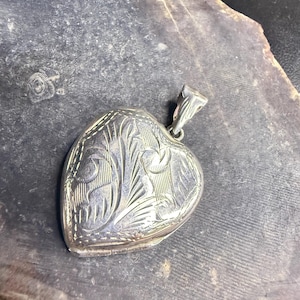 Sterling Silver Locket  Engraved Design Vintage Pendant Heart