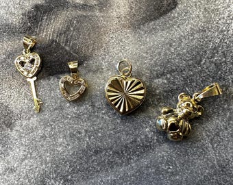 Solid 10k 14k Gold Pendant Heart Bear Key Puffy Gold Heart Pendant (choice)