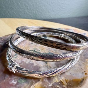 Vintage 925 Marked Engraved Hinge Bangle Bracelet (Choose 1)