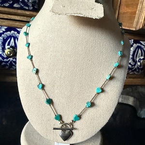 Sterling Silver Toggle Heart Necklace Turquoise Necklace Vintage