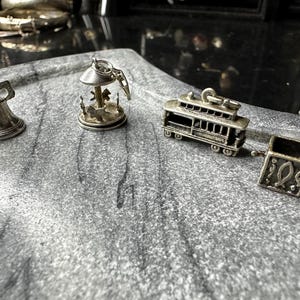 Articulated Sterling Silver Vintage Charm Carousal Charm Box Charm Bell Charm Trolly SF Charm