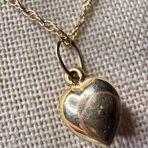 Solid Gold Pendant Puffy Heart Necklace 14k Gold Pendant Charm