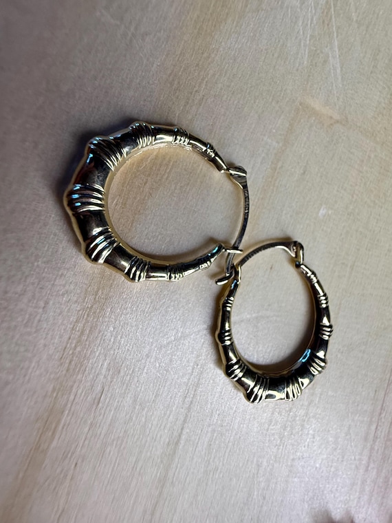 Solid Gold Hoop Earrings Oval Shape Hollow 10k Gold