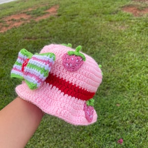 Crochet strawberry shortcake hat