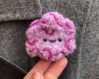 Fluffy Brain brooch --- pompom wool pin, quirky ornament, woolly brain, anatomy pin, medical brooch, cute brain, Valentine's gift