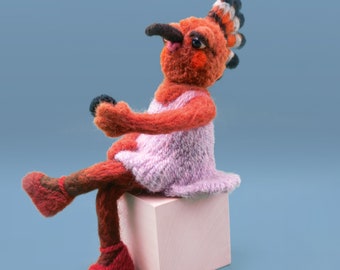 Miss Pew Pew hoopoe bird art doll - wool sculpture, needle felted wool sculpture, ornament, keepsake, ornament, felted wool toy, art toy