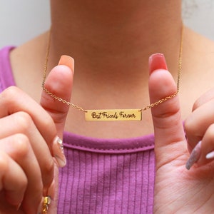 Personalized Engraved Name Necklace, Nameplate Necklaces for Women, Name Jewelry for Her, Custom Bar Necklace for Mom, Best Friend Gift