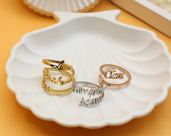 Personalized Name Ring, Triple Name Ring for Women in Silver, Double Name Ring in Gold and Rose Gold, Christmas Gift for Her, Gift for Mom