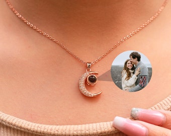 Moon Projection Necklace, Personalized Photo Necklace, Custom Memorial Photo Necklace, Mother's Day Gift for MAMA, Gift for Her
