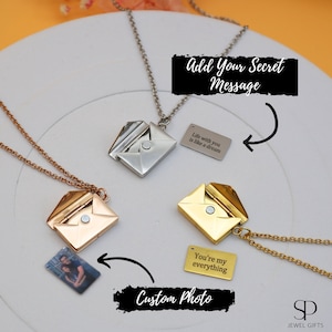Collar con carta de amor en sobre personalizado, medallón en sobre personalizado, regalo para mamá, collar con mensaje secreto, foto conmemorativa grabada