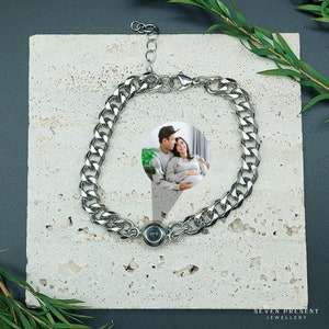 Photo Projection Bracelet, Charm Picture Bracelet, Mother's Day Gift, Personalized Photo Bracelet, Photo Jewelry, Birthday Gift for Him/Her Silver - For Man