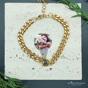 Photo Projection Bracelet, Charm Picture Bracelet, Mother's Day Gift, Personalized Photo Bracelet, Photo Jewelry, Birthday Gift for Him/Her Gold - For Woman