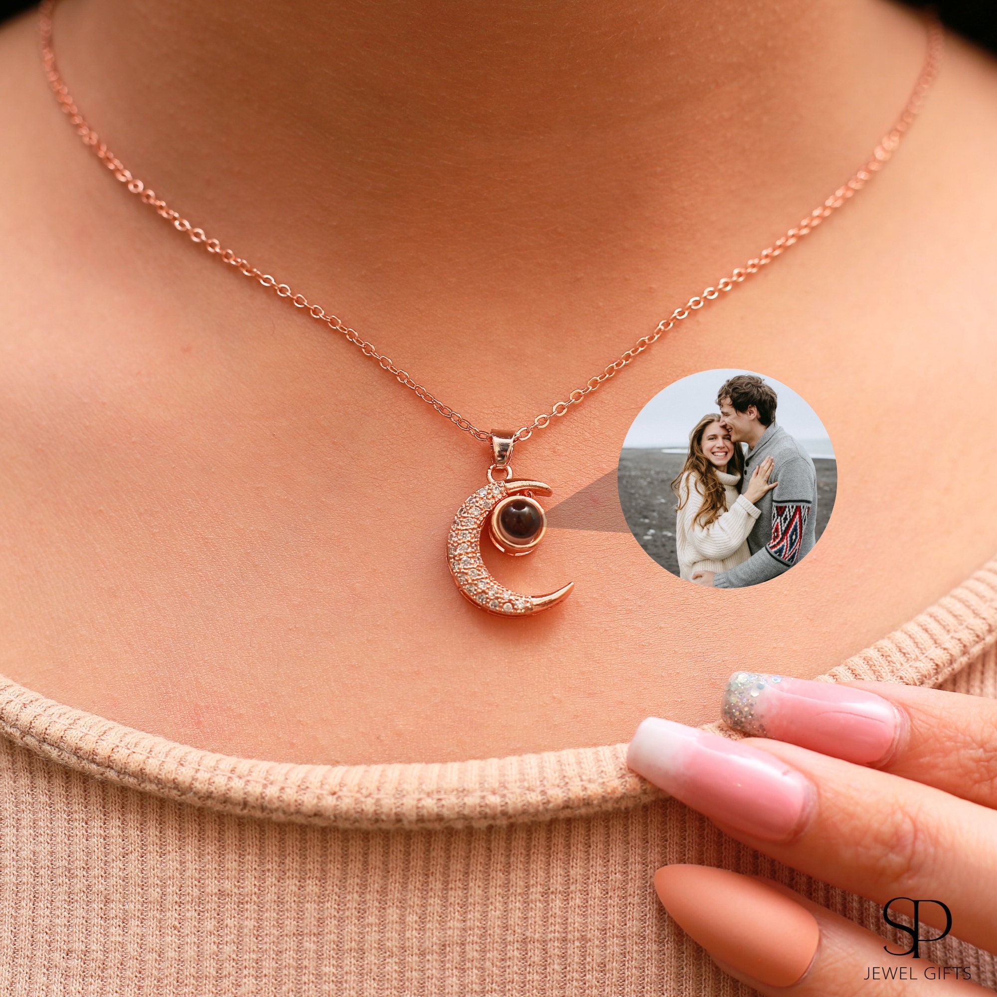 Moon Projection Necklace, Personalized Photo Necklace, Custom Memorial Photo Necklace, Mother's Day Gift for MAMA, Gift for Her