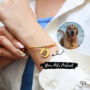 Custom Pet Portrait Bracelet, Memorial Bracelet for Dog/Cat, Pet Lover Gift, Pet Loss Jewelry, Engraved Animal Photo, Custom Gift for Her