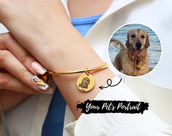 Custom Pet Portrait Bracelet, Memorial Bracelet for Dog/Cat, Pet Lover Gift, Pet Loss Jewelry, Engraved Animal Photo, Custom Gift for Her