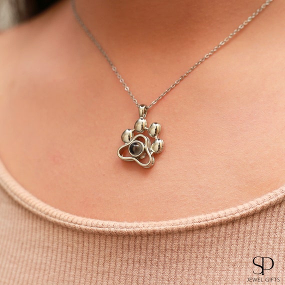 ZLHZW Custom Photo Pet Memorial Necklace - Personalized Engraved Paw Print Pendant, Sympathy Gift For Pet Loss