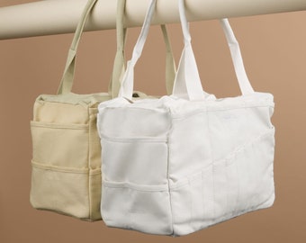 Confezione da 2 borse per artisti Soolla® Studio, beige bianco, borsa per materiali artistici, borsa per attrezzi in ceramica e argilla, borsa marrone per progetti di lavoro a maglia, regalo per artisti
