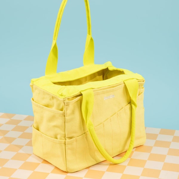 Sac studio Soolla® zeste fluo, sac jaune pour fournitures artistiques et sac à outils en toile poterie, sac pour projets de tricot, monogramme personnalisable