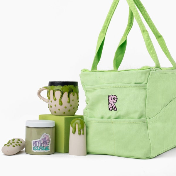 Soolla® x Ritual Glaze Collab: Studio Bag + Gloopy Slime Glaze Pint, Lime Green Special Effects Ceramic Glaze & Pottery Supplies Tool Bag