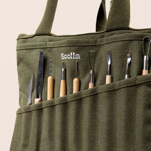 Forest Green Soolla® Studio Bag, Pottery Tool Bag & Art Supply Tote, Knitting Project Bag, Painters, Watercolor, Crochet Craft Bag, Ceramics