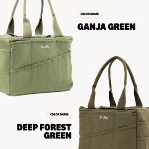 a green tote bag and a green tote bag