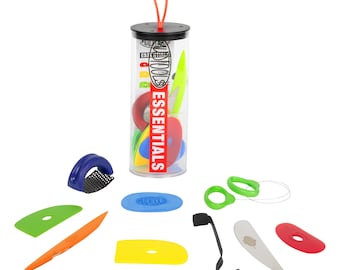 Kit d'outils essentiels pour poterie Mudtools : équerres, outil de finition, éponge, outil à aiguille. Broyeur à boue pour argile et céramique.